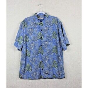 Tommy Bahama Blue Green Hawaiian Camp 100% Silk Shirt Size XL